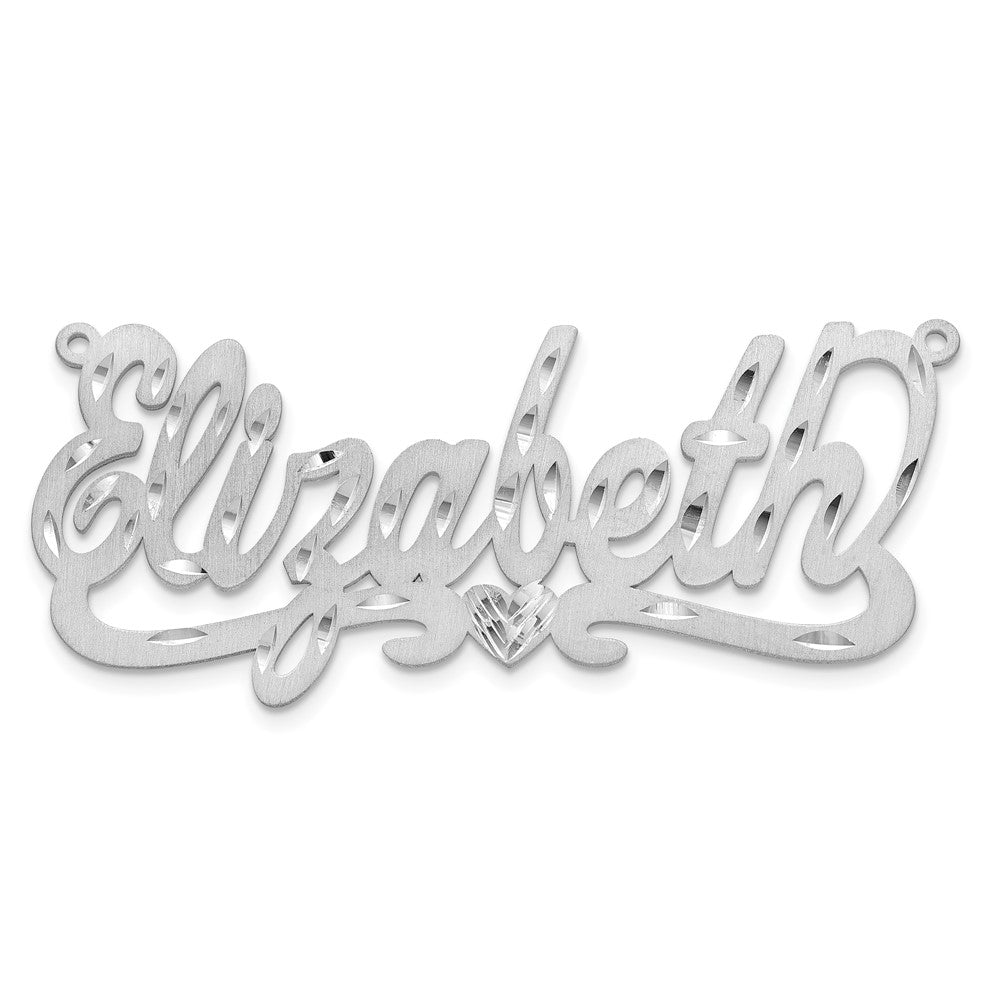 10k White Gold Satin Diamond-cut Heart Name Plate
