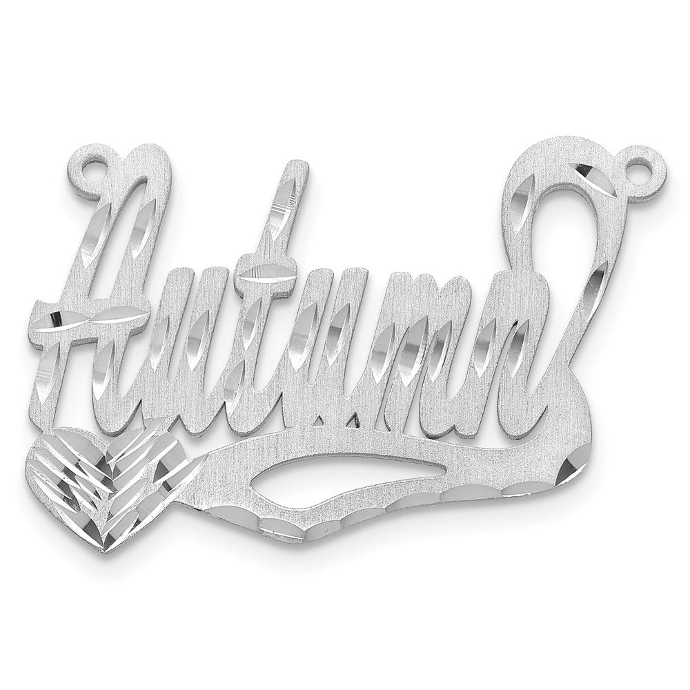 14k White Gold Satin Diamond-cut Heart Name Plate