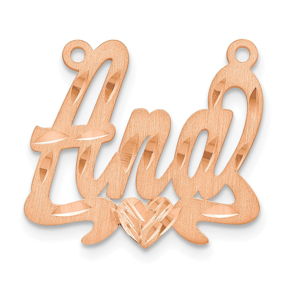 Sterling Silver/Rose-plated Satin Diamond-cut Heart Name Plate