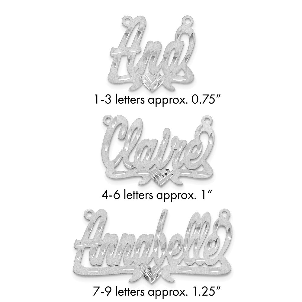 Sterling Silver/Rhodium-plated Satin Diamond-cut Heart Name Plate