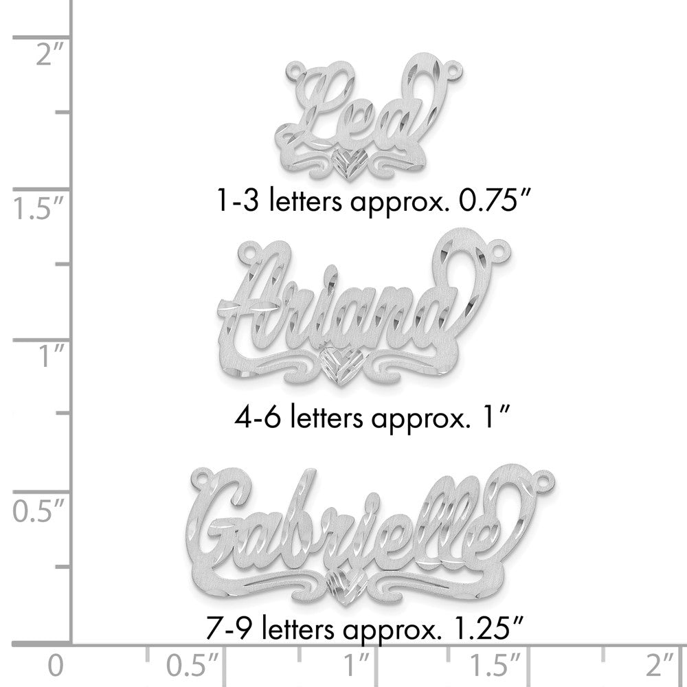 Sterling Silver/Rhodium-plated Satin Diamond-cut Heart Name Plate