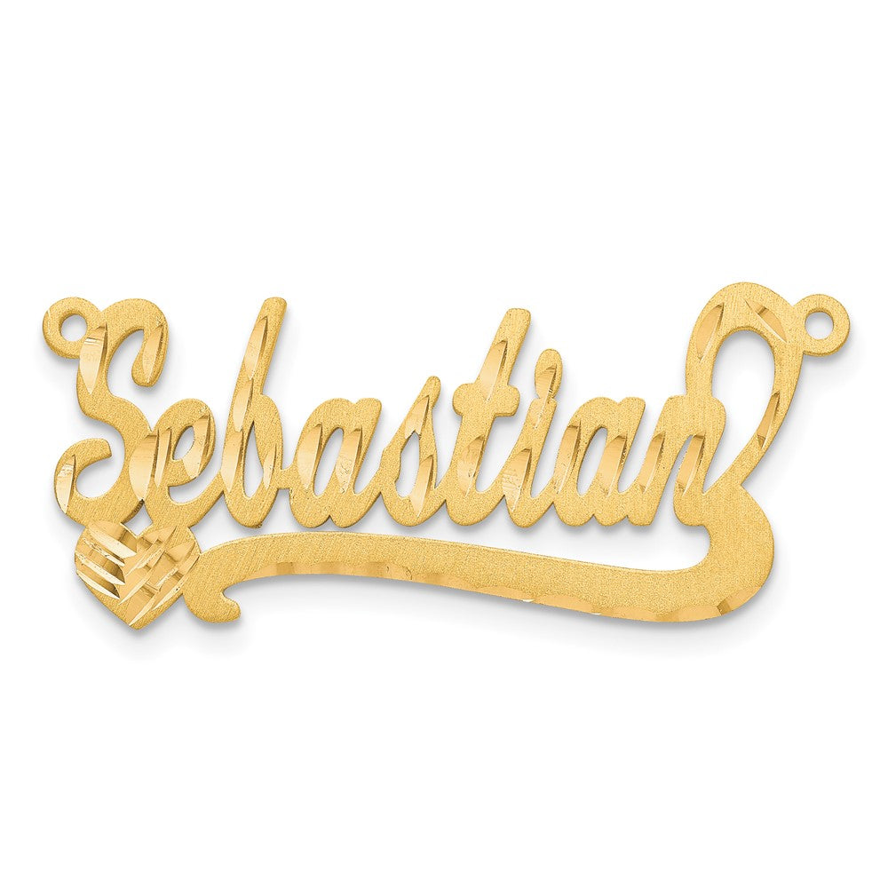 14k Yellow Gold Satin Diamond-cut Heart Name Plate