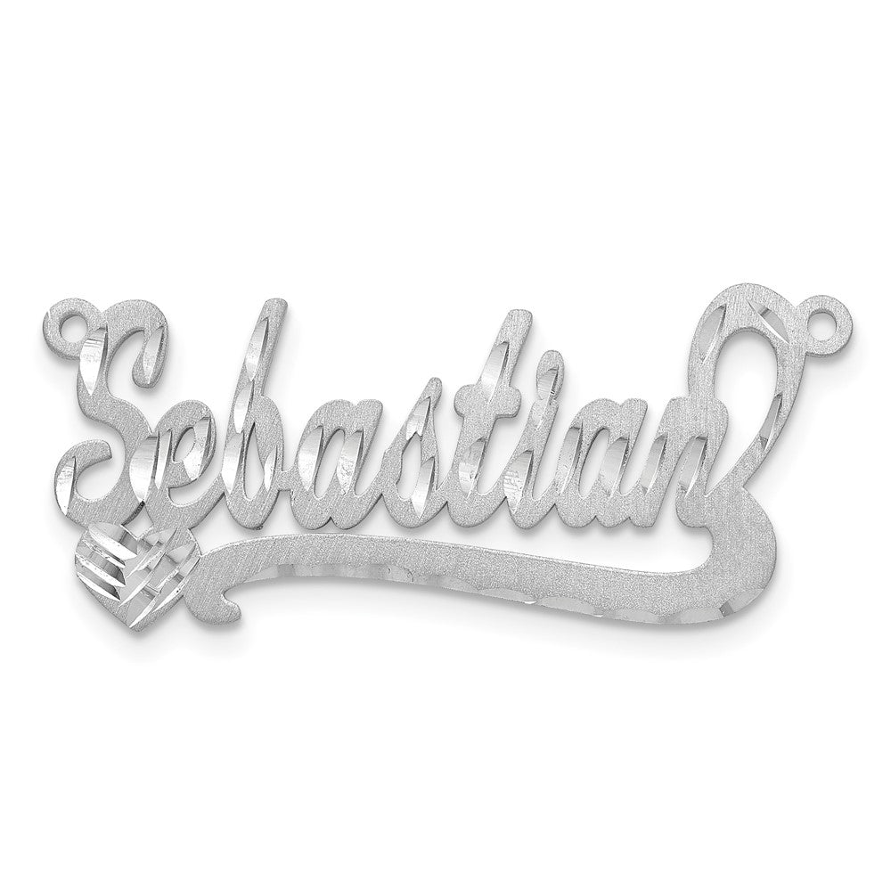 14k White Gold Satin Diamond-cut Heart Name Plate