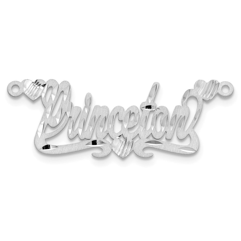 14k White Gold Satin Diamond-cut Hearts Name Plate