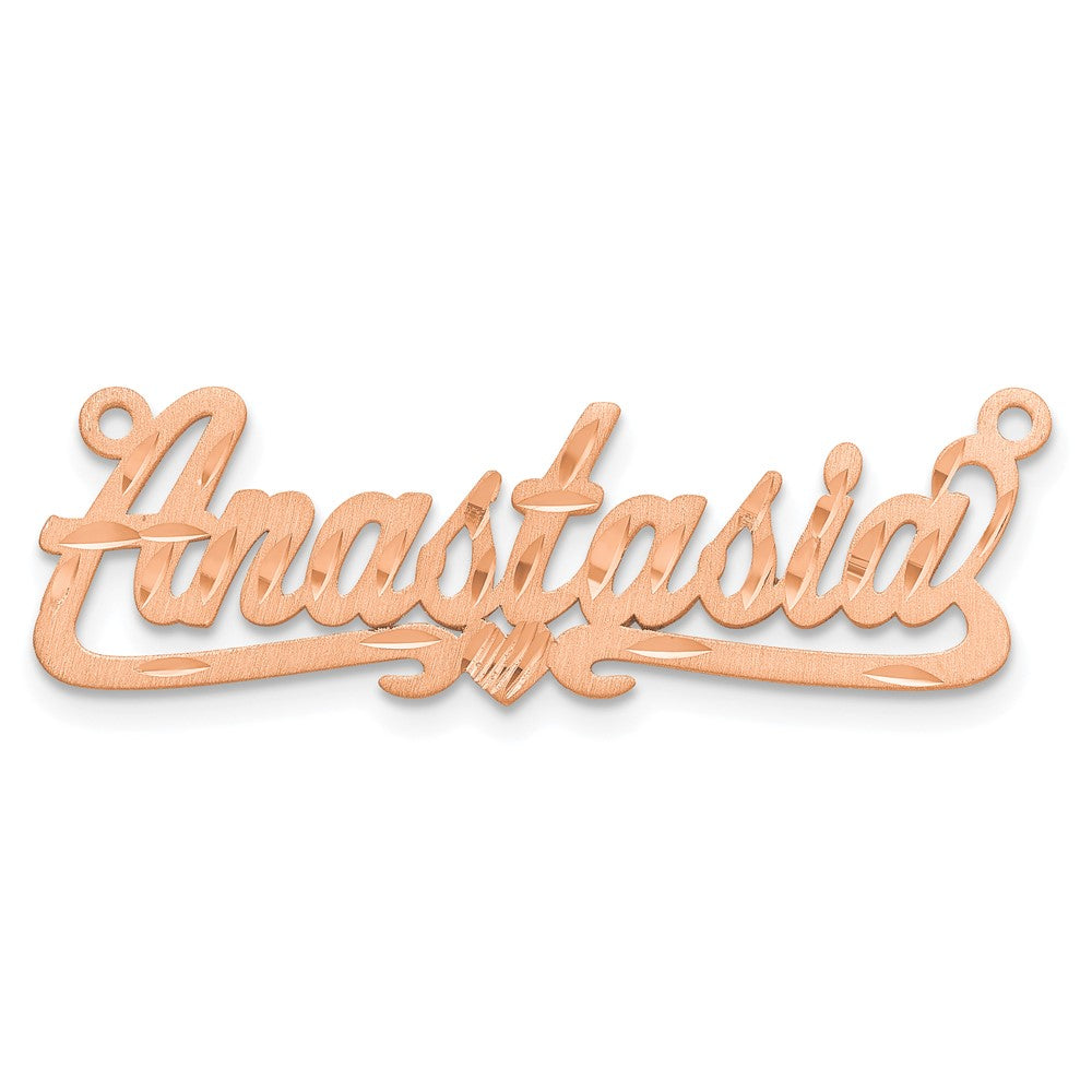 Sterling Silver/Rose-plated Satin Diamond-cut Heart Name Plate