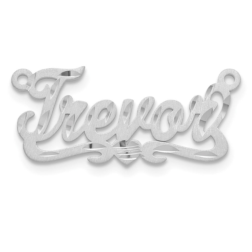 14k White Gold Satin Diamond-cut Heart Name Plate