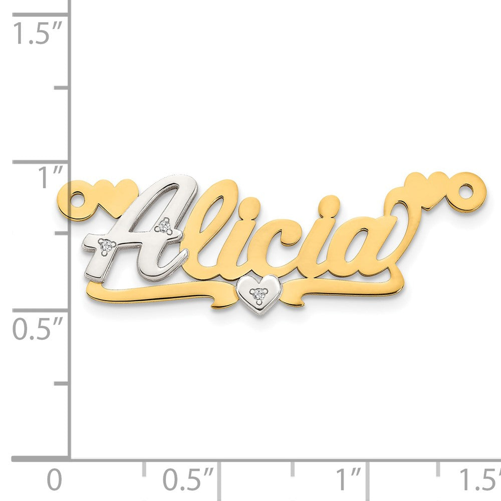 14k Two-tone 3D with Hearts Diamond Name Plate