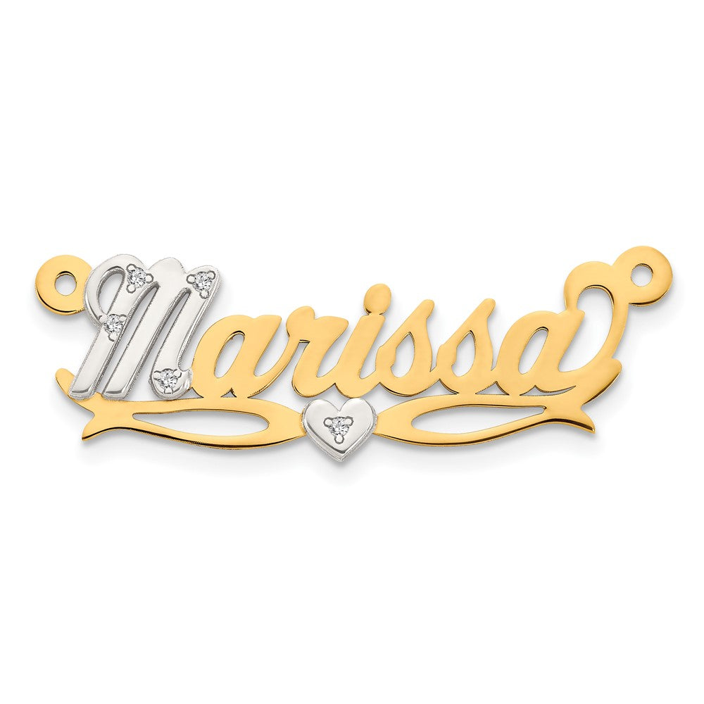 14k White Gold 3D with Heart Diamond Name Plate