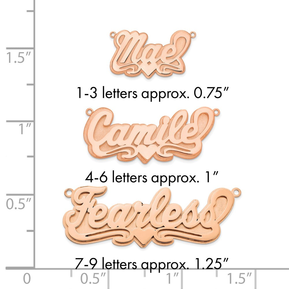 Sterling Silver/Rose-plated 3D Polished Heart Name Plate