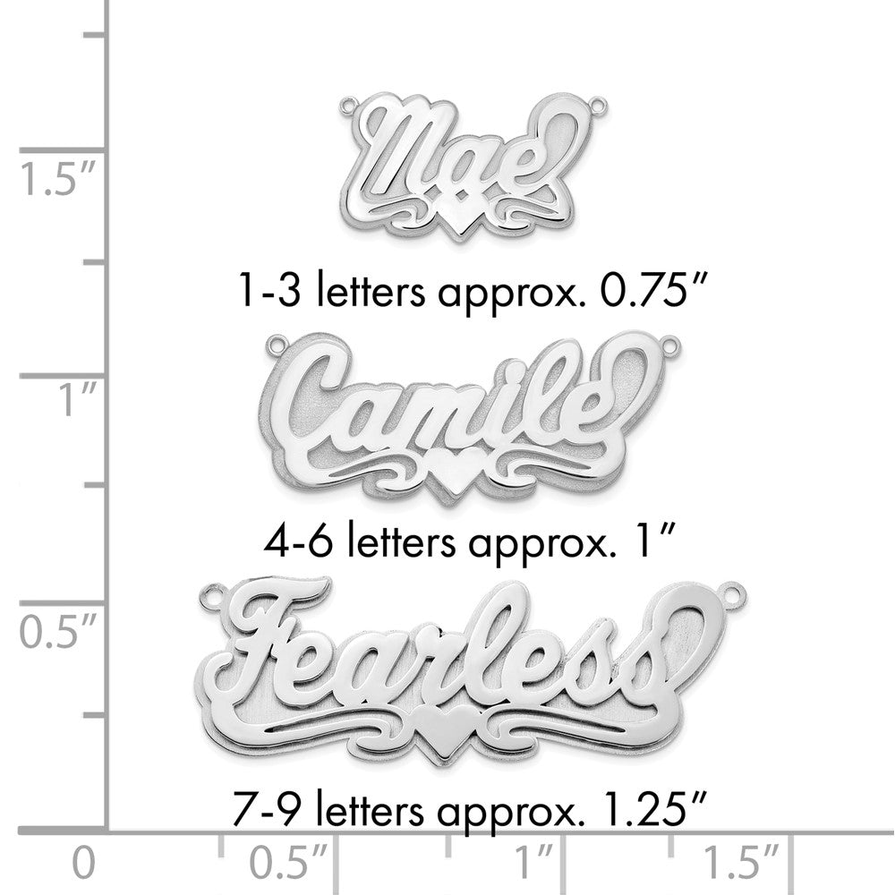 Sterling Silver/Rhodium-plated 3D Polished Heart Name Plate