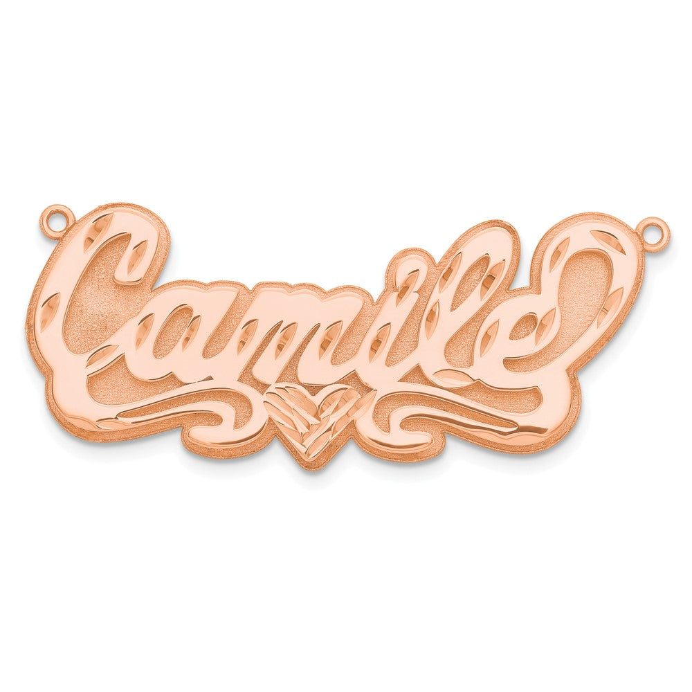 Sterling Silver/Rose-plated 3D Diamond-cut Heart Name Plate