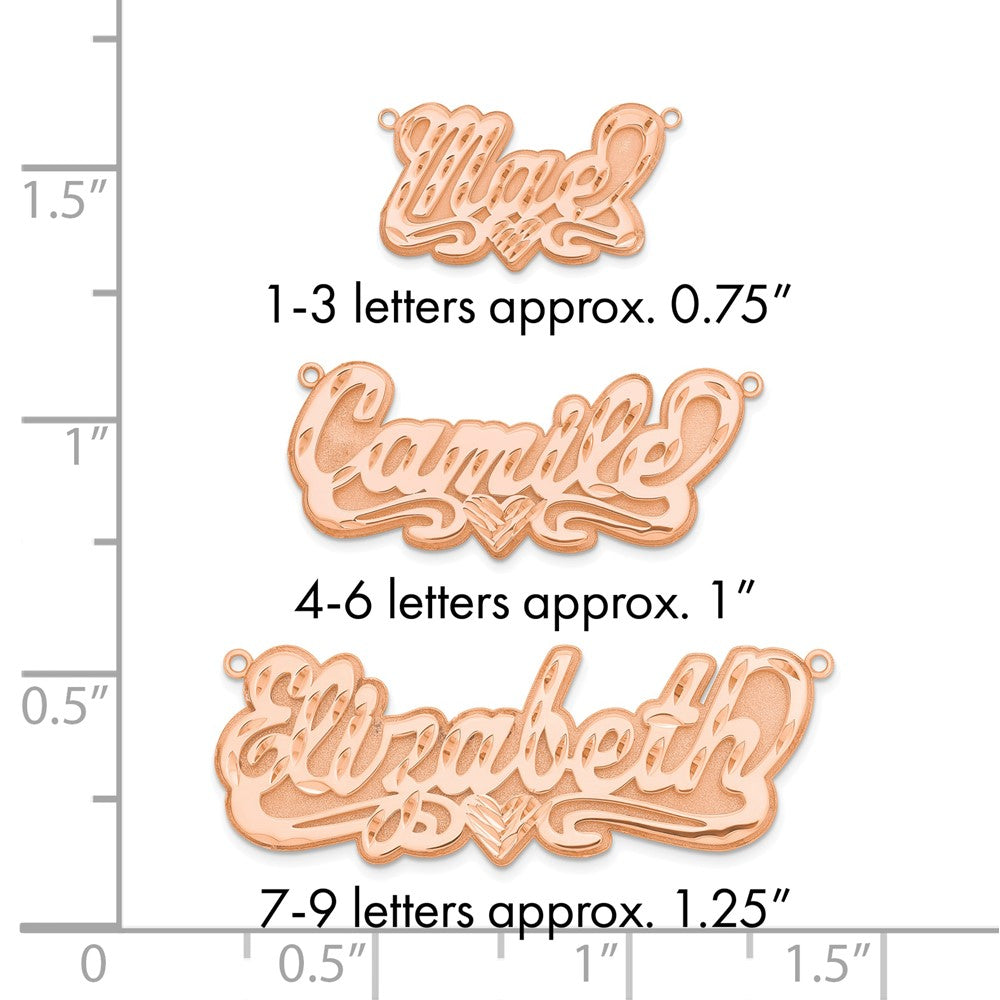 Sterling Silver/Rose-plated 3D Diamond-cut Heart Name Plate