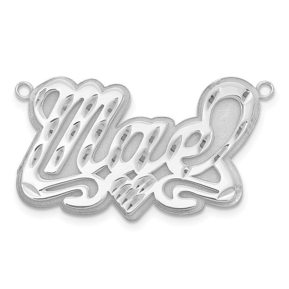 14k White Gold 3D Diamond-cut Heart Name Plate