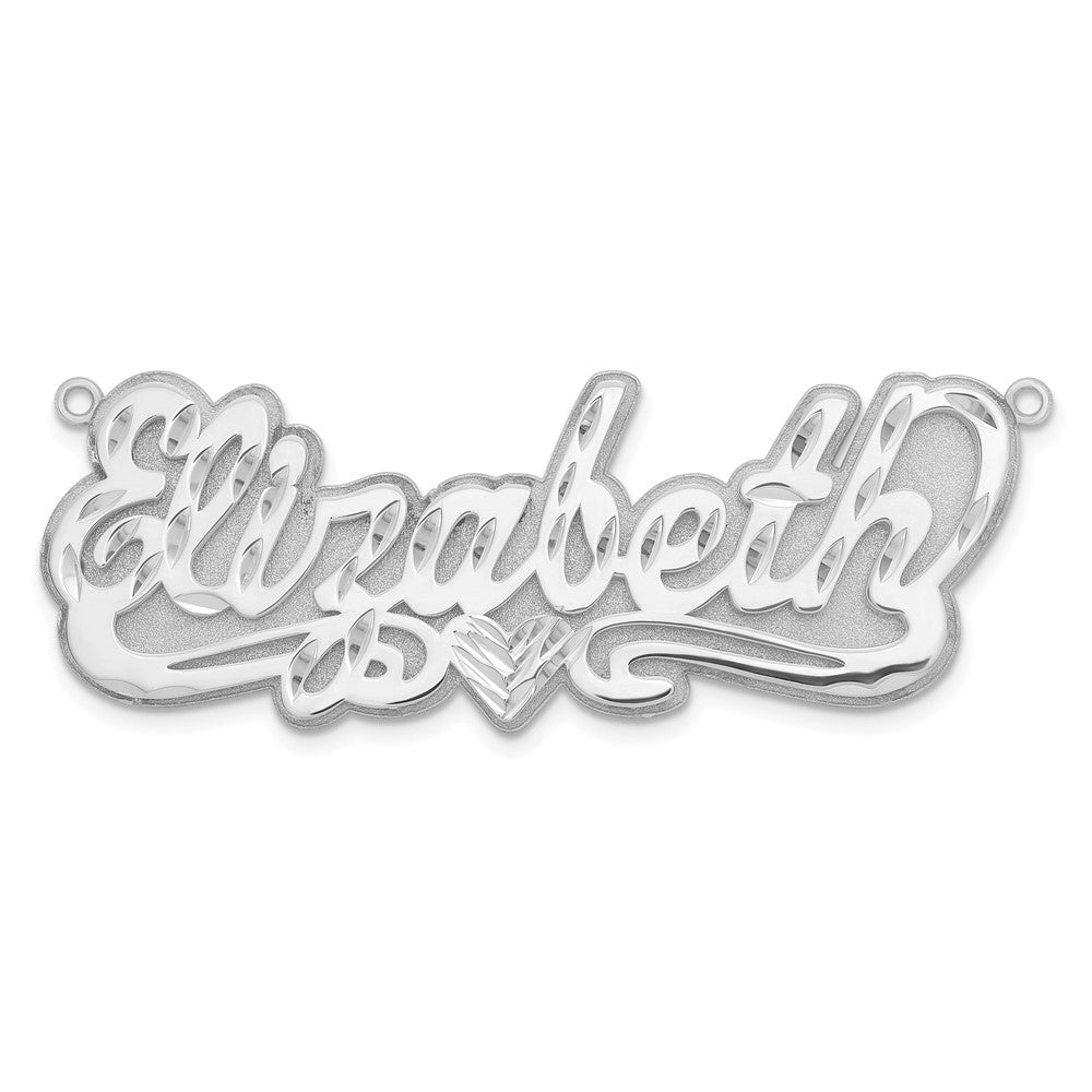 14k White Gold 3D Diamond-cut Heart Name Plate