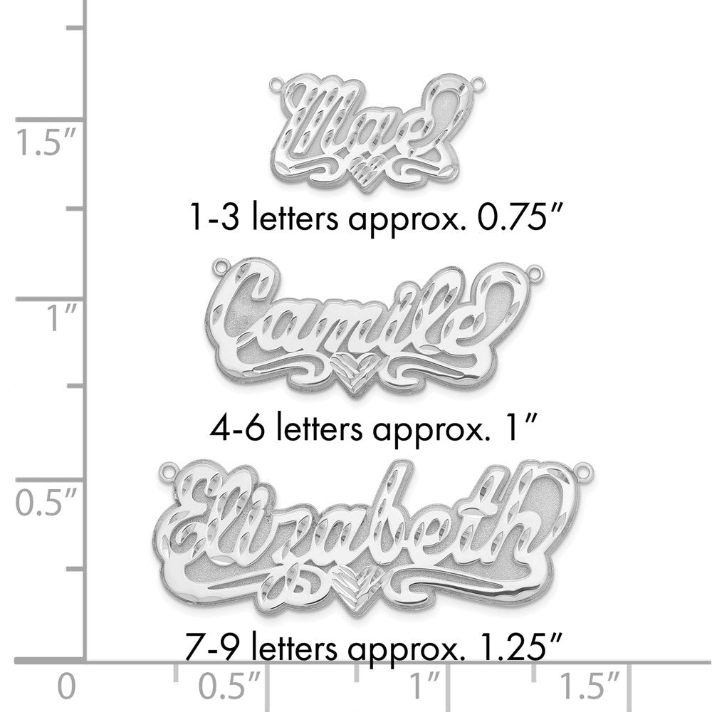 14k White Gold 3D Diamond-cut Heart Name Plate