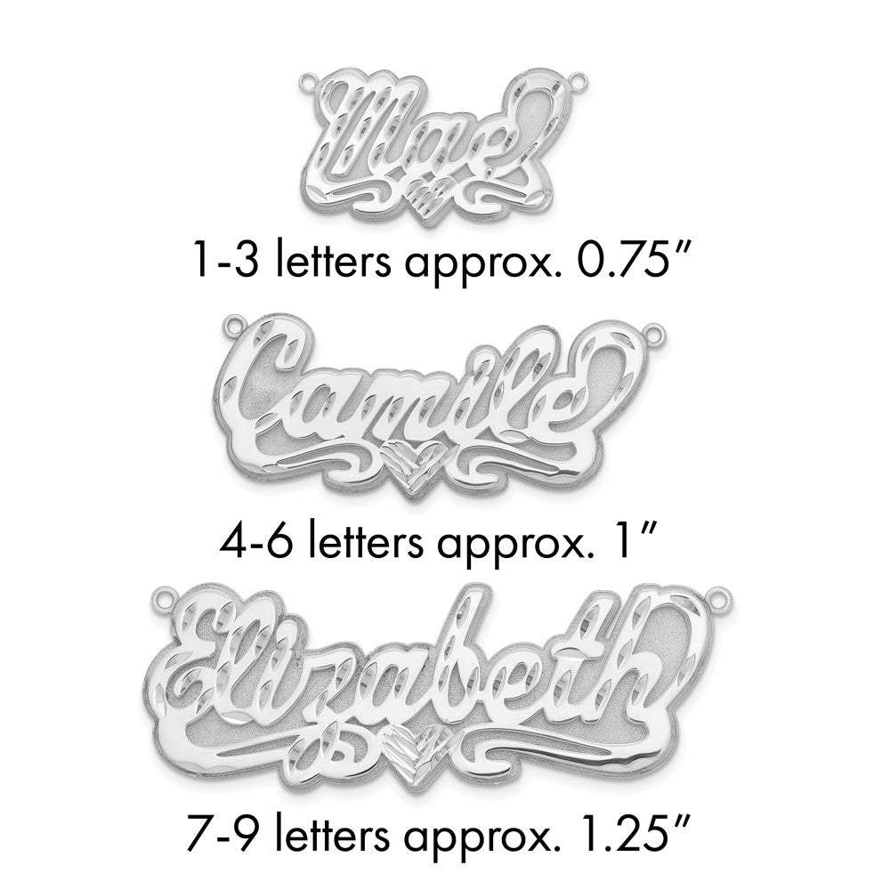 10k White Gold 3D Diamond-cut Heart Name Plate