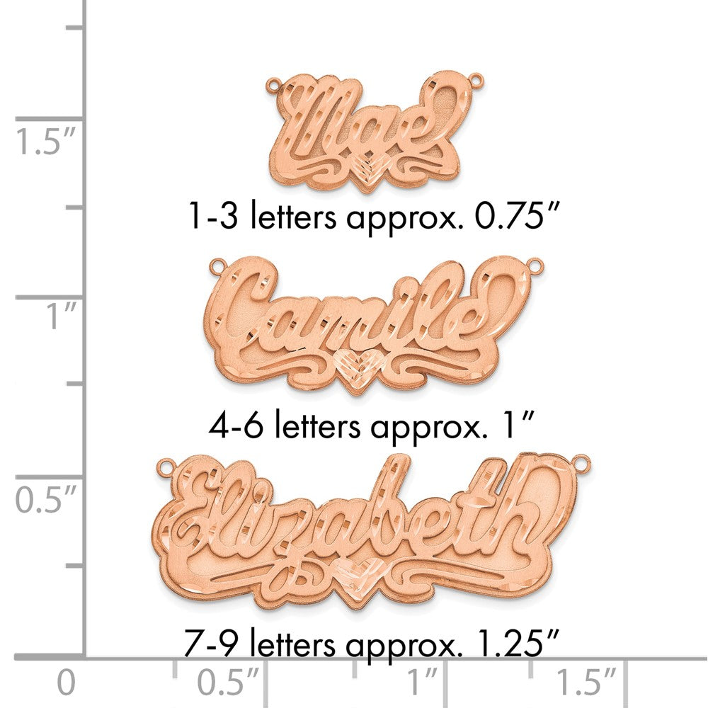 14k Rose Gold 3D Satin Diamond-cut Heart Name plate
