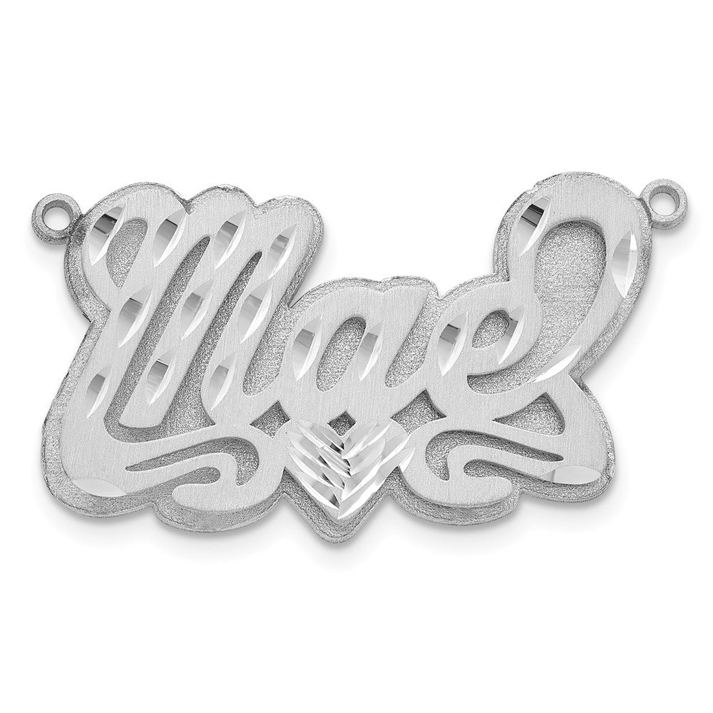 SS/Rhodium-plated 3D Satin Diamond-cut Heart Name Plate