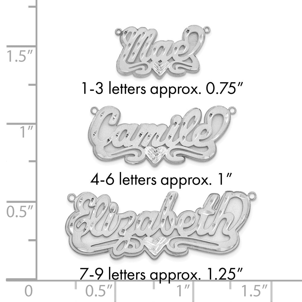 14k White Gold 3D Satin Diamond-cut Heart Name Plate