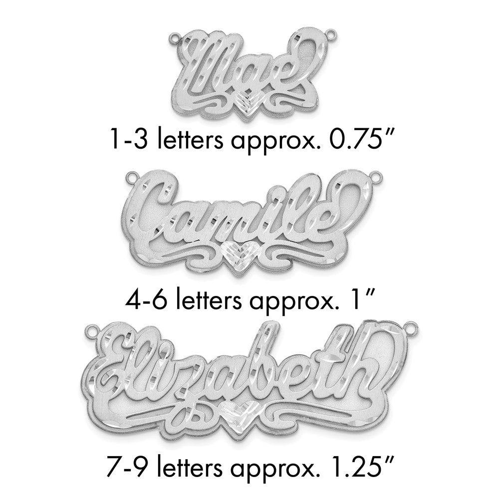 14k White Gold 3D Satin Diamond-cut Heart Name Plate