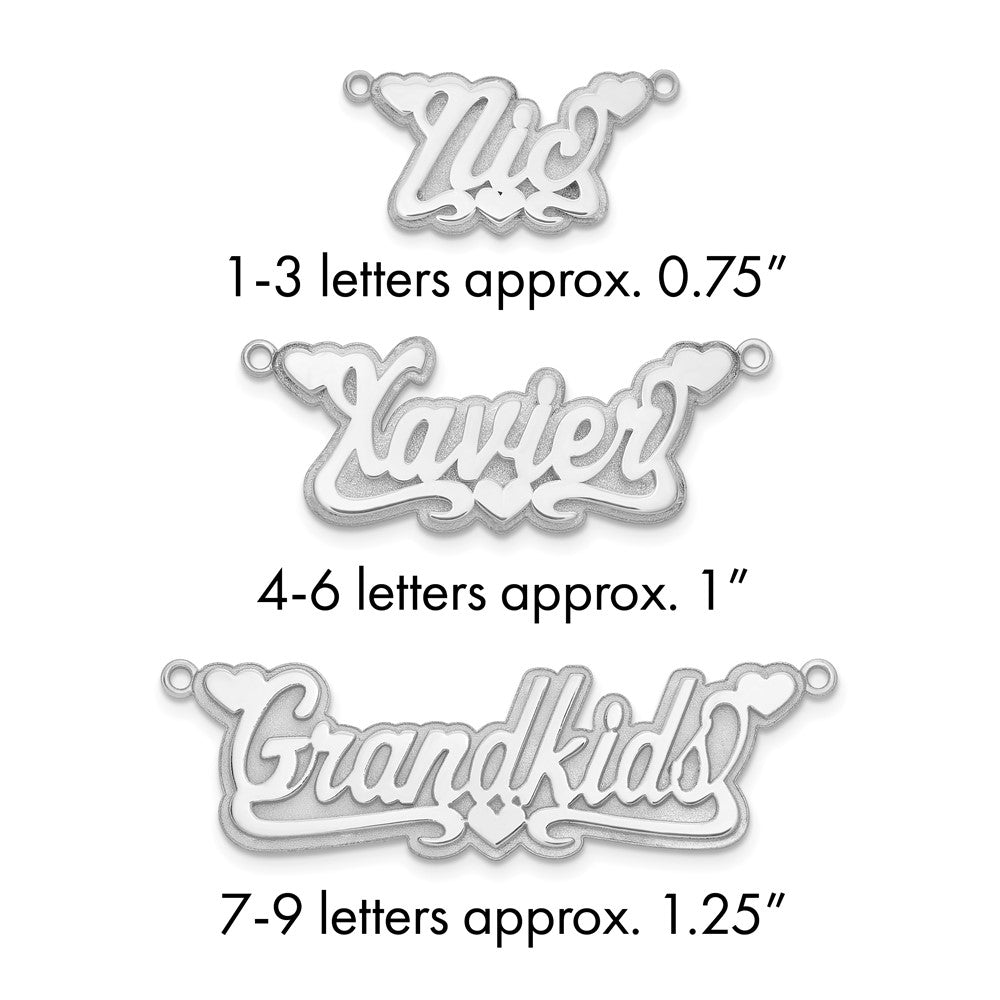 14k White Gold 3D Polished Hearts Name Plate