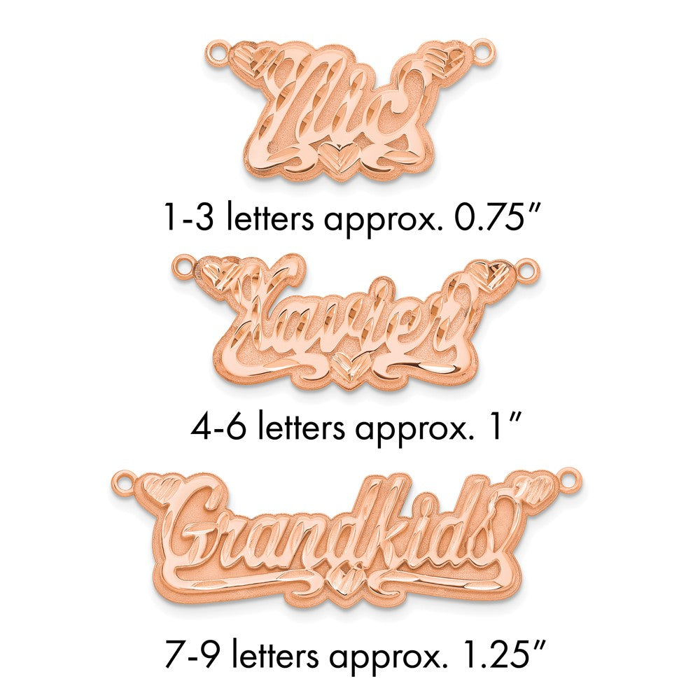 Sterling Silver/Rose-plated 3D Diamond-cut Hearts Name Plate