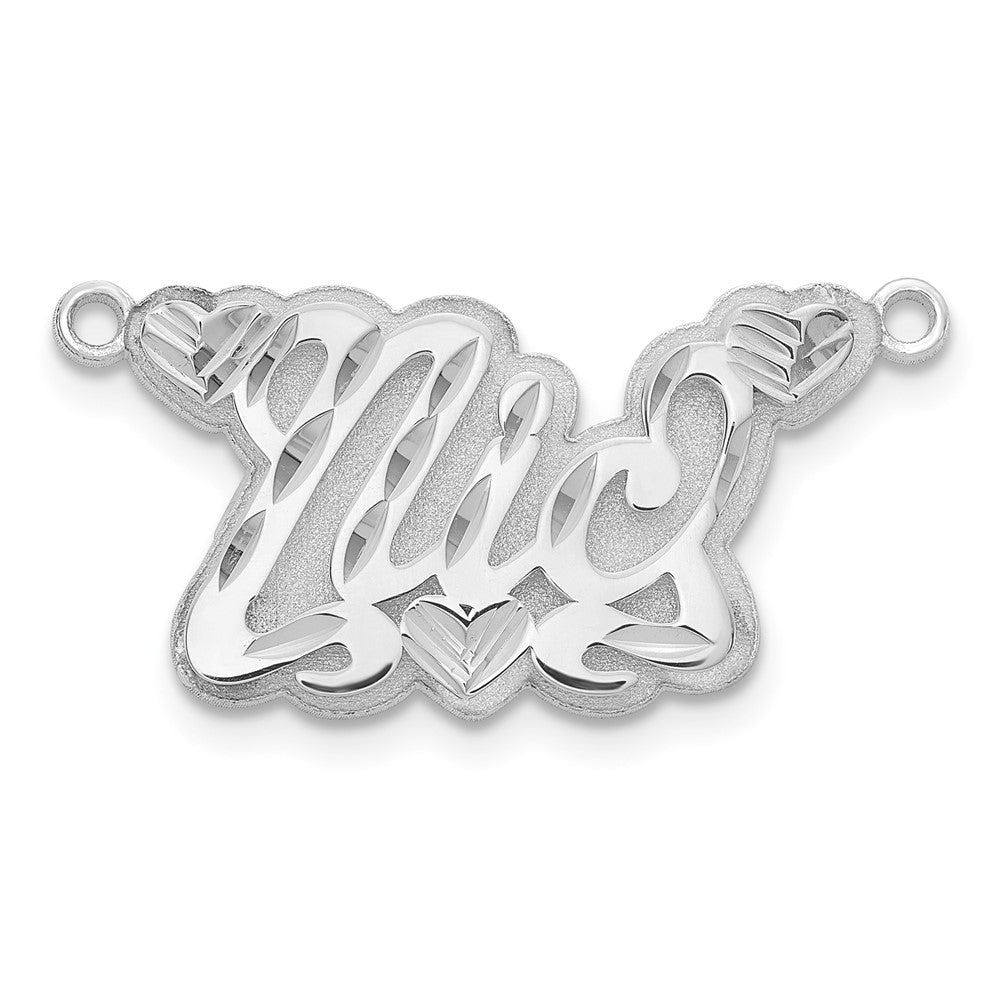 10k White Gold 3D Diamond-cut Hearts Name Plate