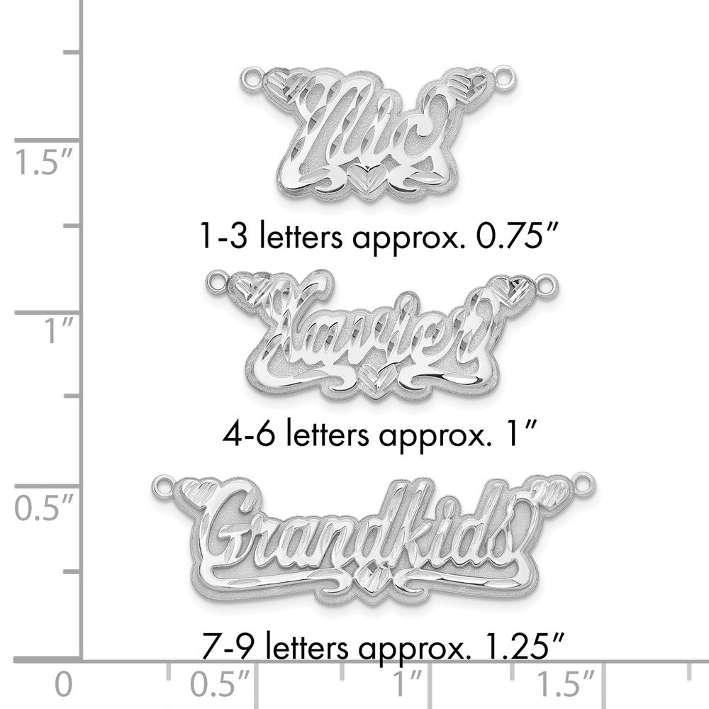 Sterling Silver/Rhodium-plated 3D Diamond-cut Hearts Name Plate
