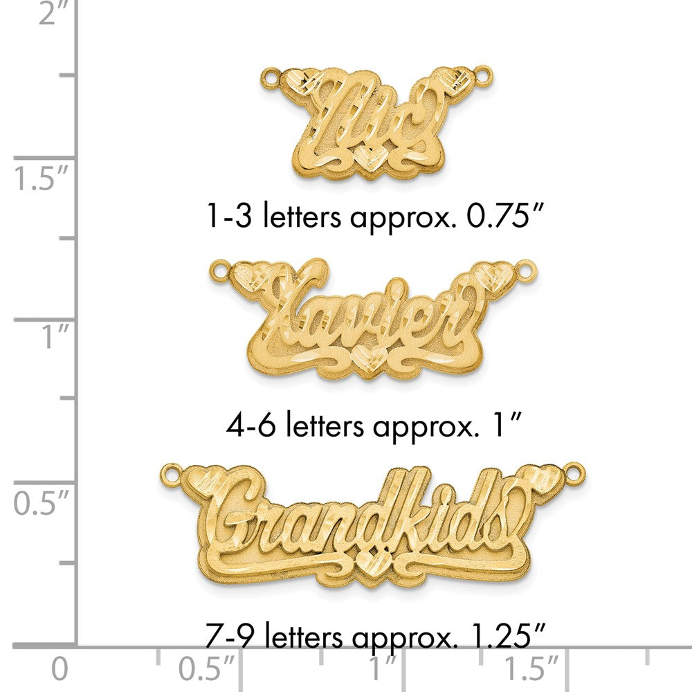 14k Yellow Gold 3D Satin Diamond-cut Hearts Name Plate