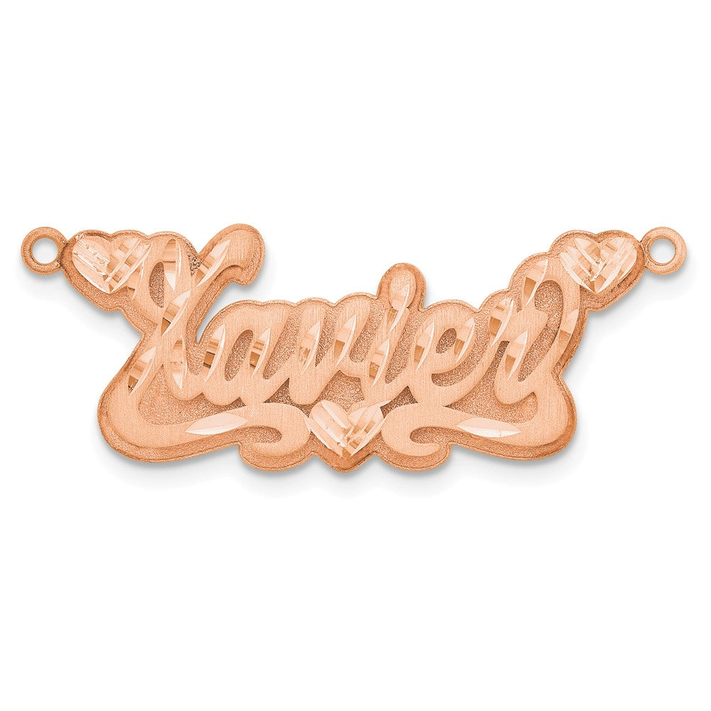 Sterling Silver/Rose-plated 3D Satin Diamond-cut Hearts Name Plate