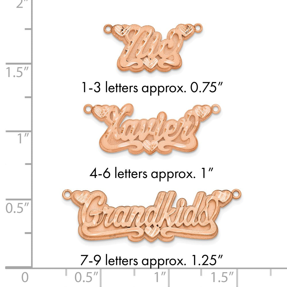 Sterling Silver/Rose-plated 3D Satin Diamond-cut Hearts Name Plate