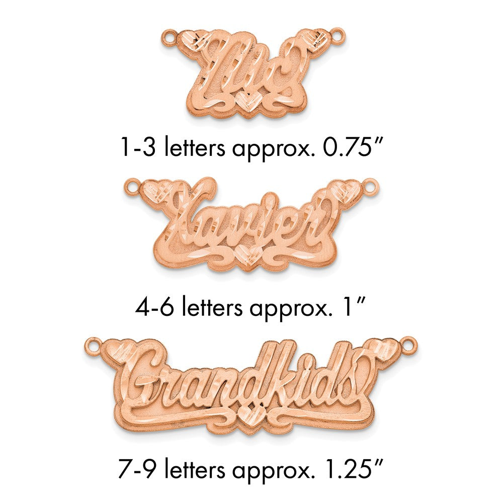 Sterling Silver/Rose-plated 3D Satin Diamond-cut Hearts Name Plate