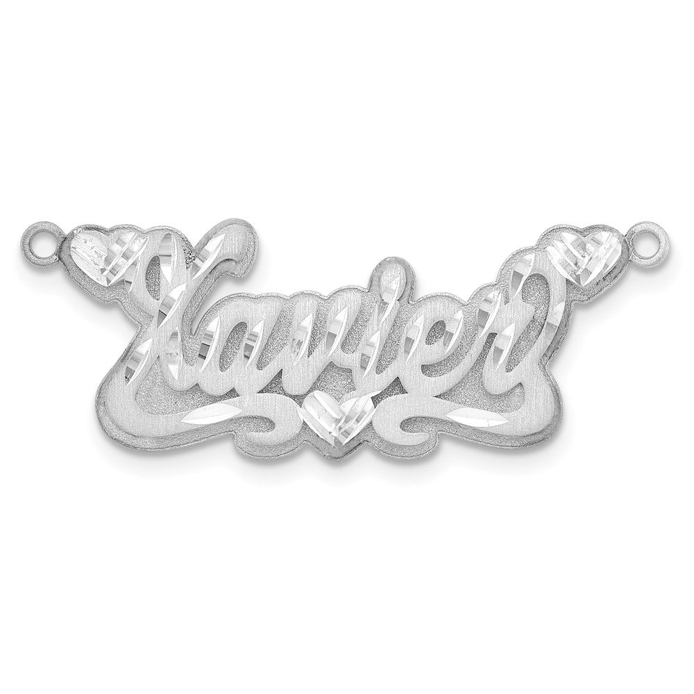 14k White Gold 3D Satin Diamond-cut Hearts Name Plate