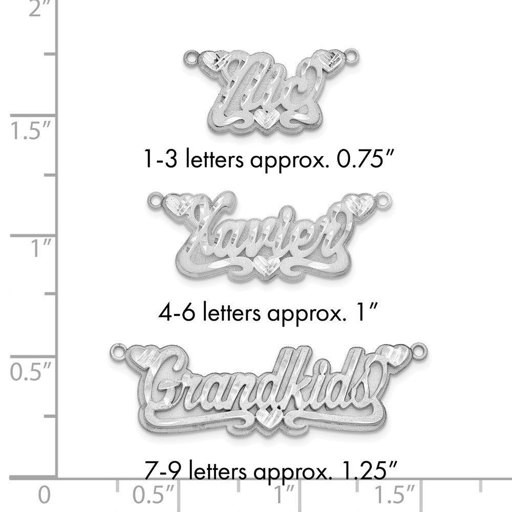 14k White Gold 3D Satin Diamond-cut Hearts Name Plate