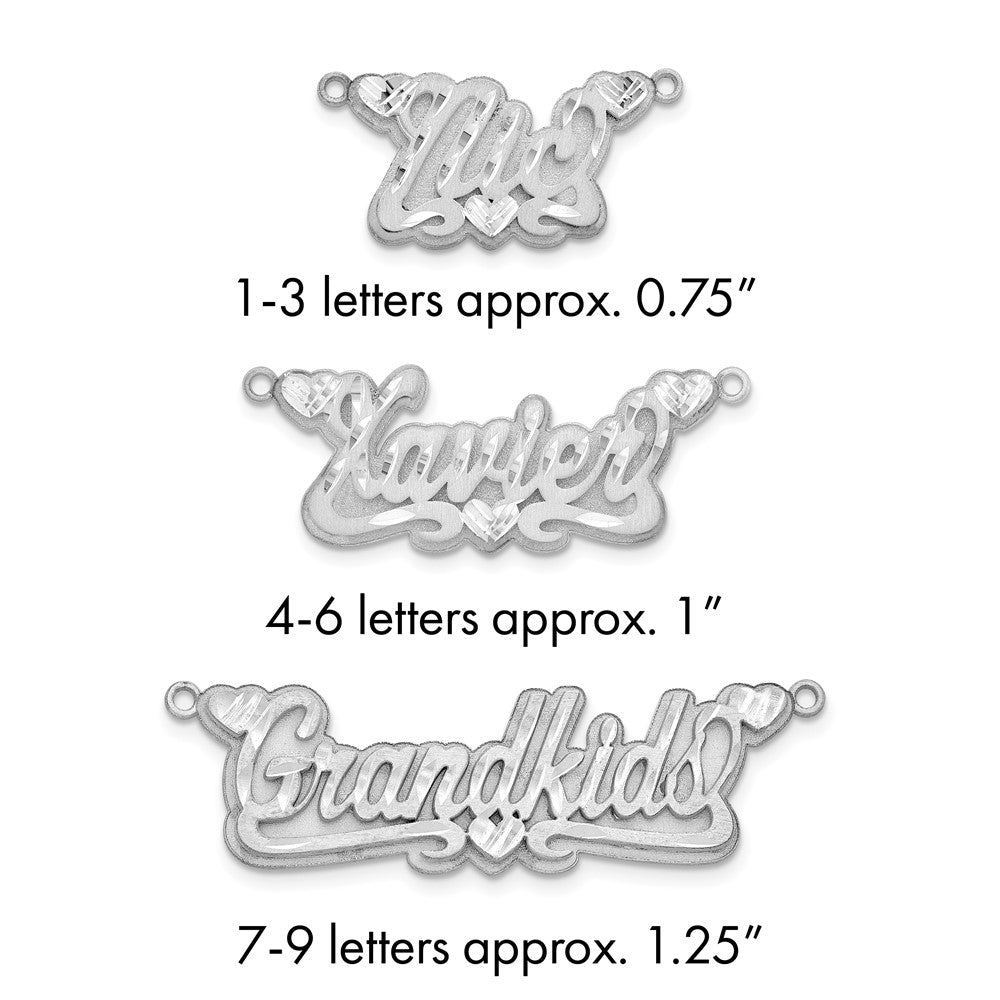 10k White Gold 3D Satin Diamond-cut Hearts Name Plate