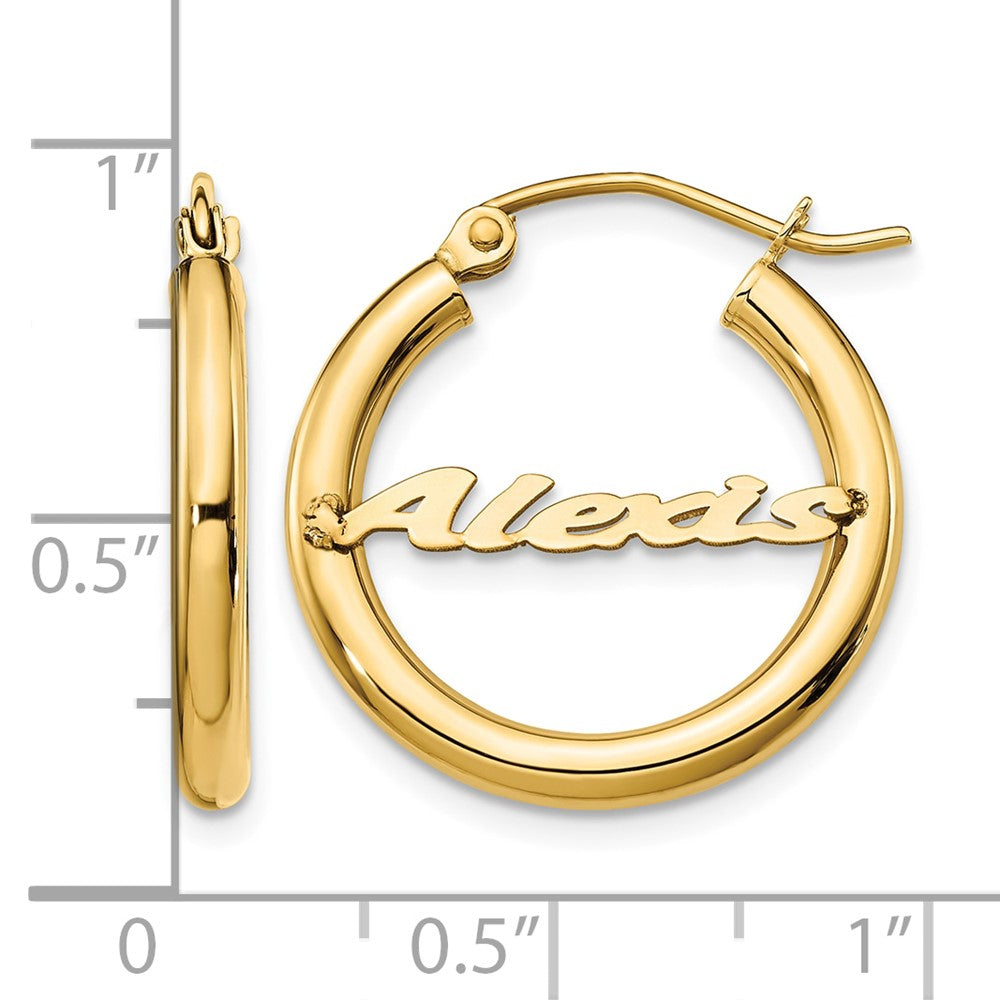14k Yellow Gold Small Name Plate Hoop Earrings