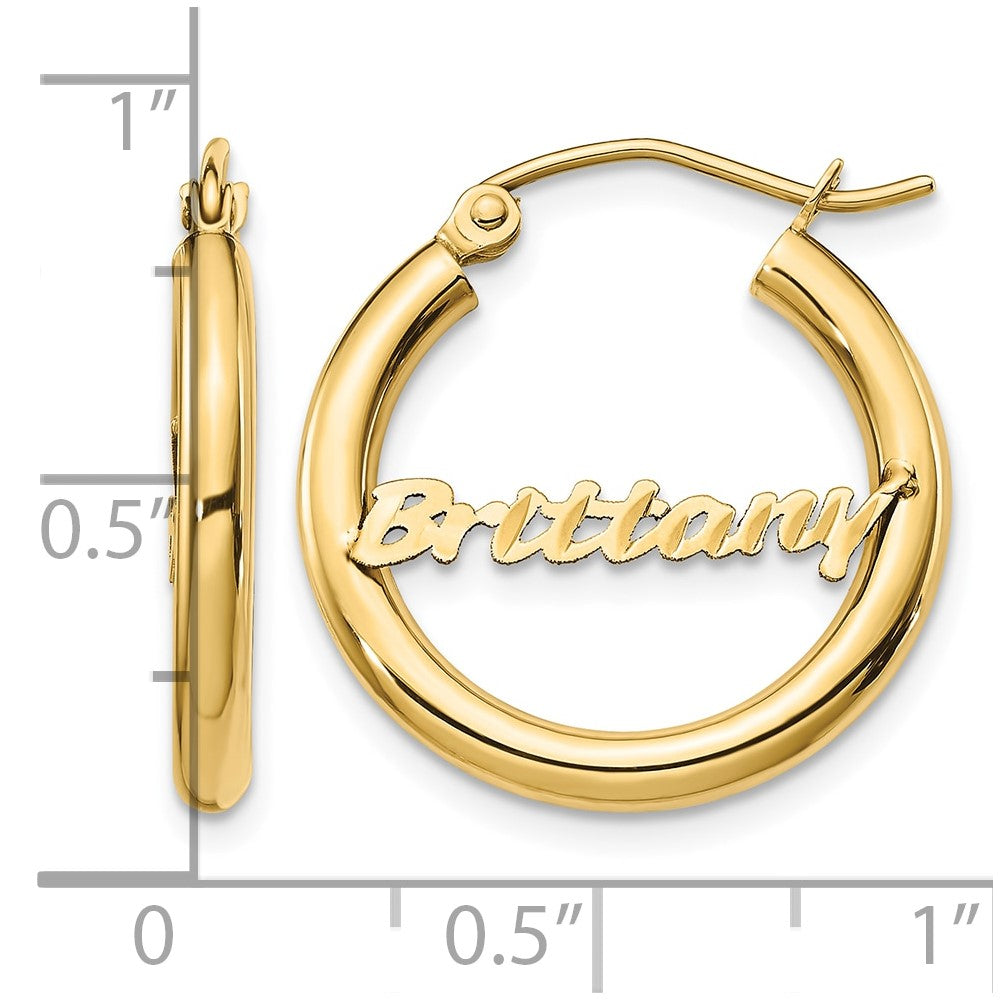 14k Yellow Gold Small Diamond-cut Name Plate Hoop Earrings