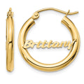 14k Yellow Gold Small Diamond-cut Name Plate Hoop Earrings