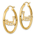 14k Yellow Gold Satin and Diamond-cut Name Plate Hoop Earrings
