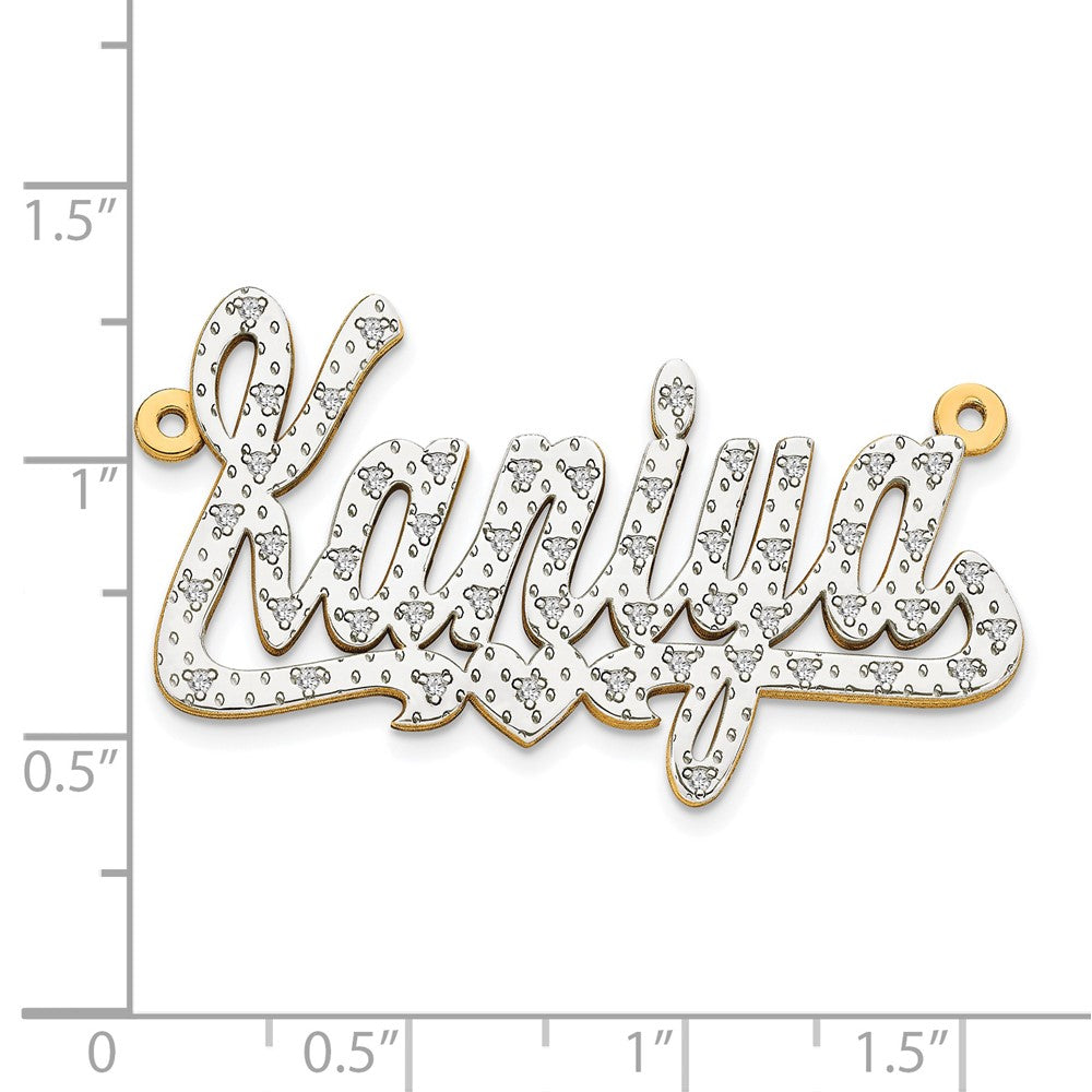 14k Yellow Gold and Rhodium 3D Diamond with Heart Name Plate