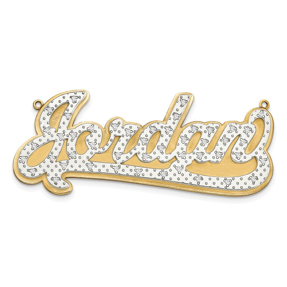 14k Yellow Gold and Rhodium 3D Diamond Name Plate