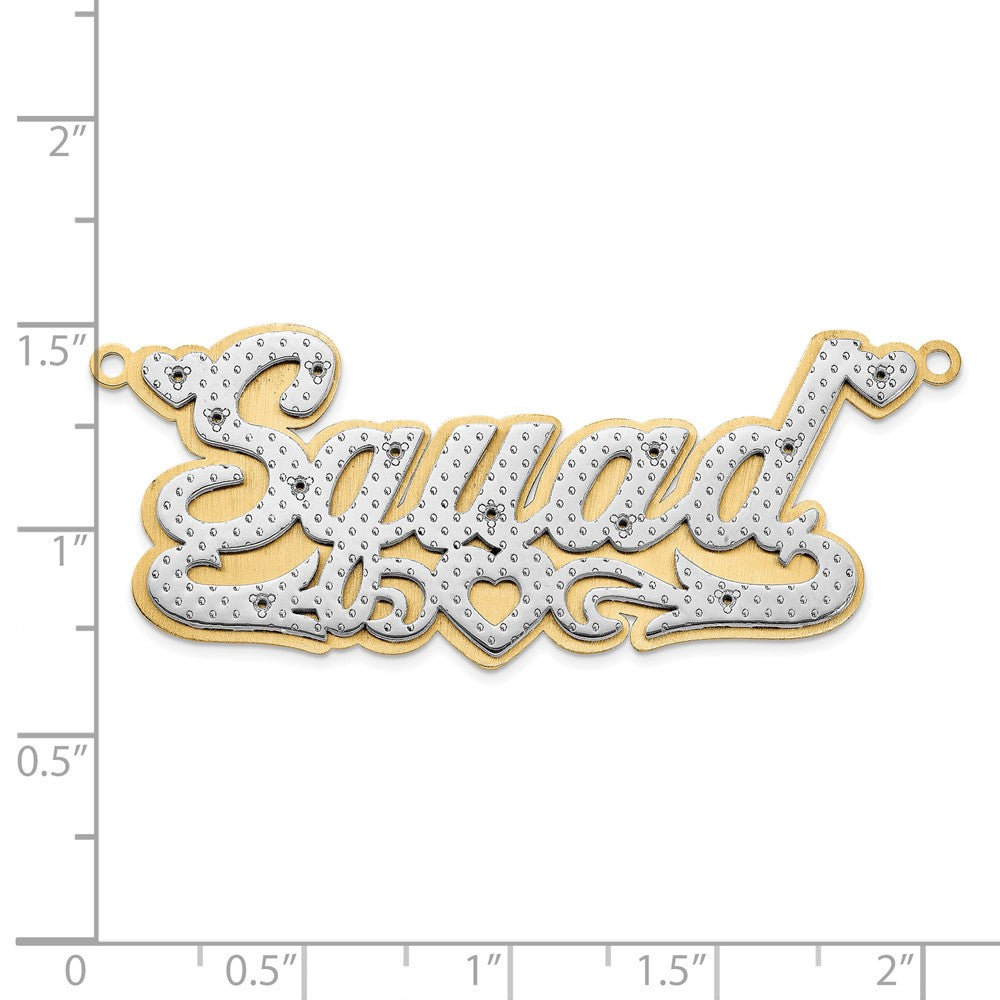14k Yellow Gold and Rhodium 3D Diamond with Heart Name Plate