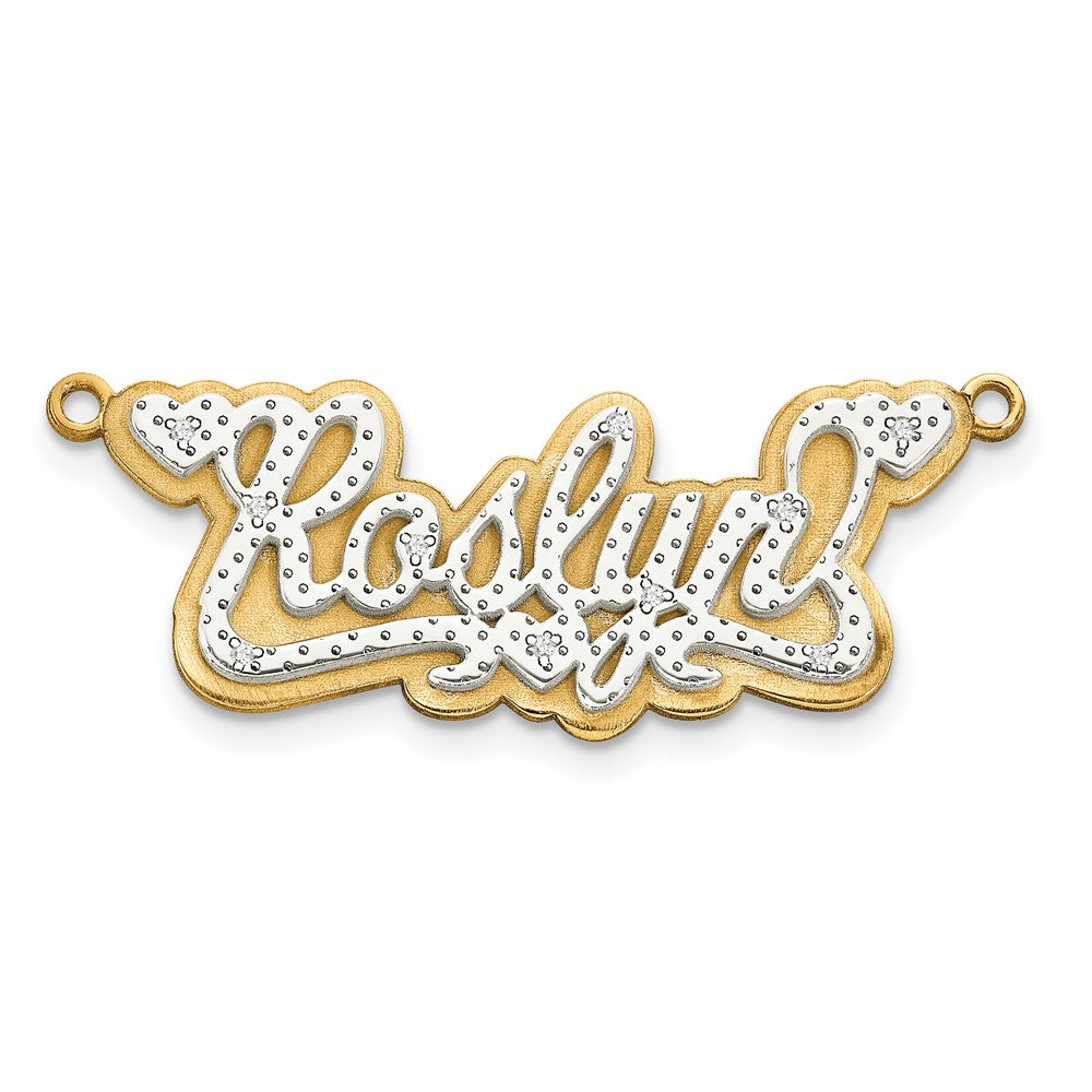14k Yellow Gold and Rhodium 3D Diamond Name Plate