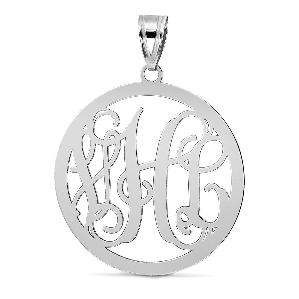 14k White Gold Large Round Monogram Pendant