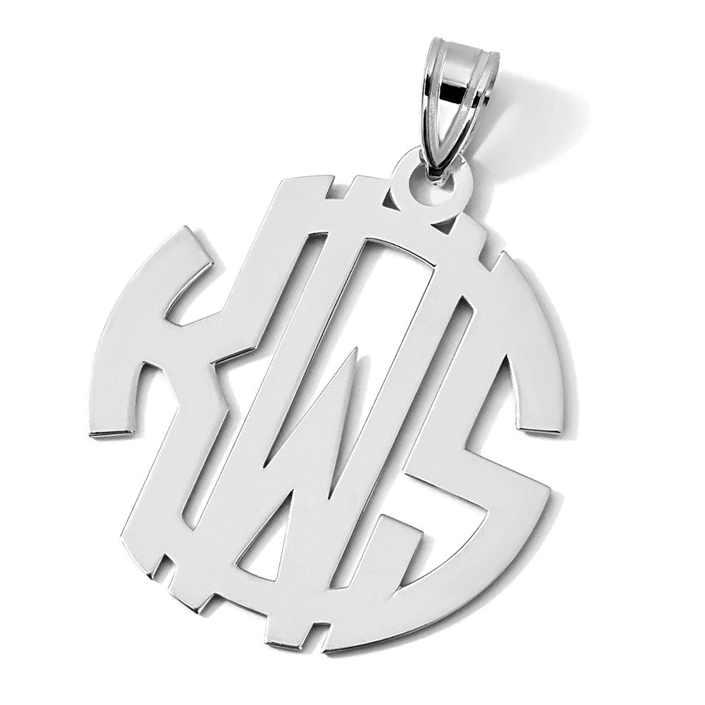 14k White Gold Round Cut-out Monogram Pendant