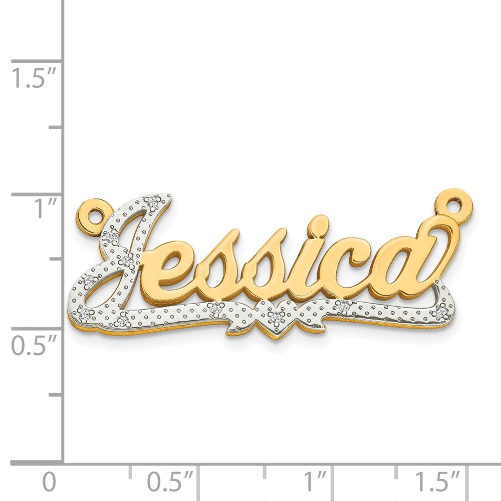 14k Yellow Gold and Rhodium 3D Diamond Name Plate
