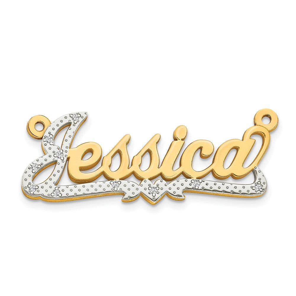 14k Yellow Gold and Rhodium 3D Diamond Name Plate