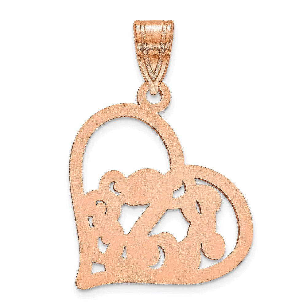 Sterling Silver/Rose-plated Etched Heart Pendant
