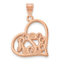 Sterling Silver/Rose-plated Etched Heart Pendant