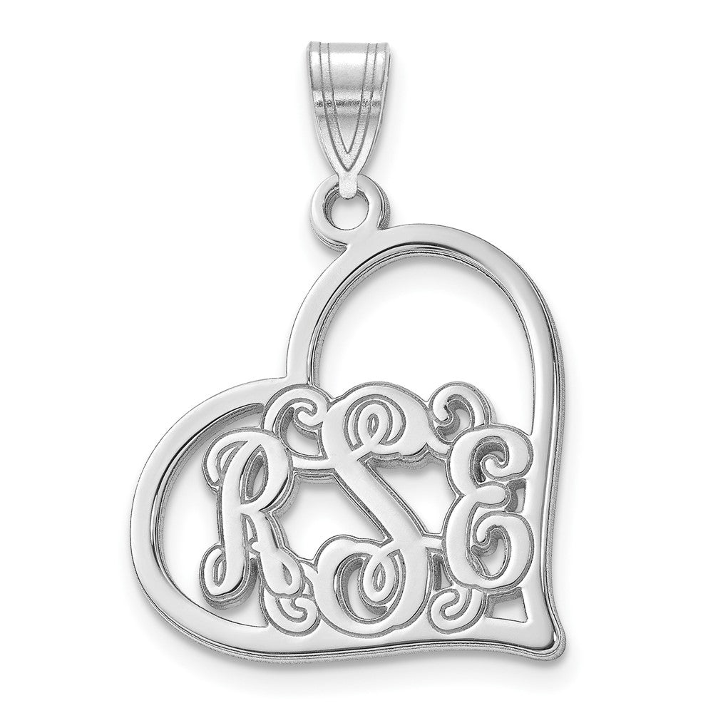14k White Gold Etched Heart Pendant